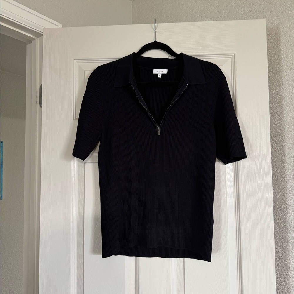 Reiss Tia Rib Short Sleeve Half Zip Sweater